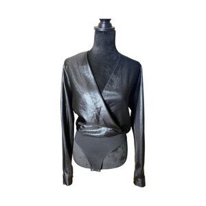 RtA Faux Leather Black Long Sleeve Bodysuit Size S – Japanese Fabric
